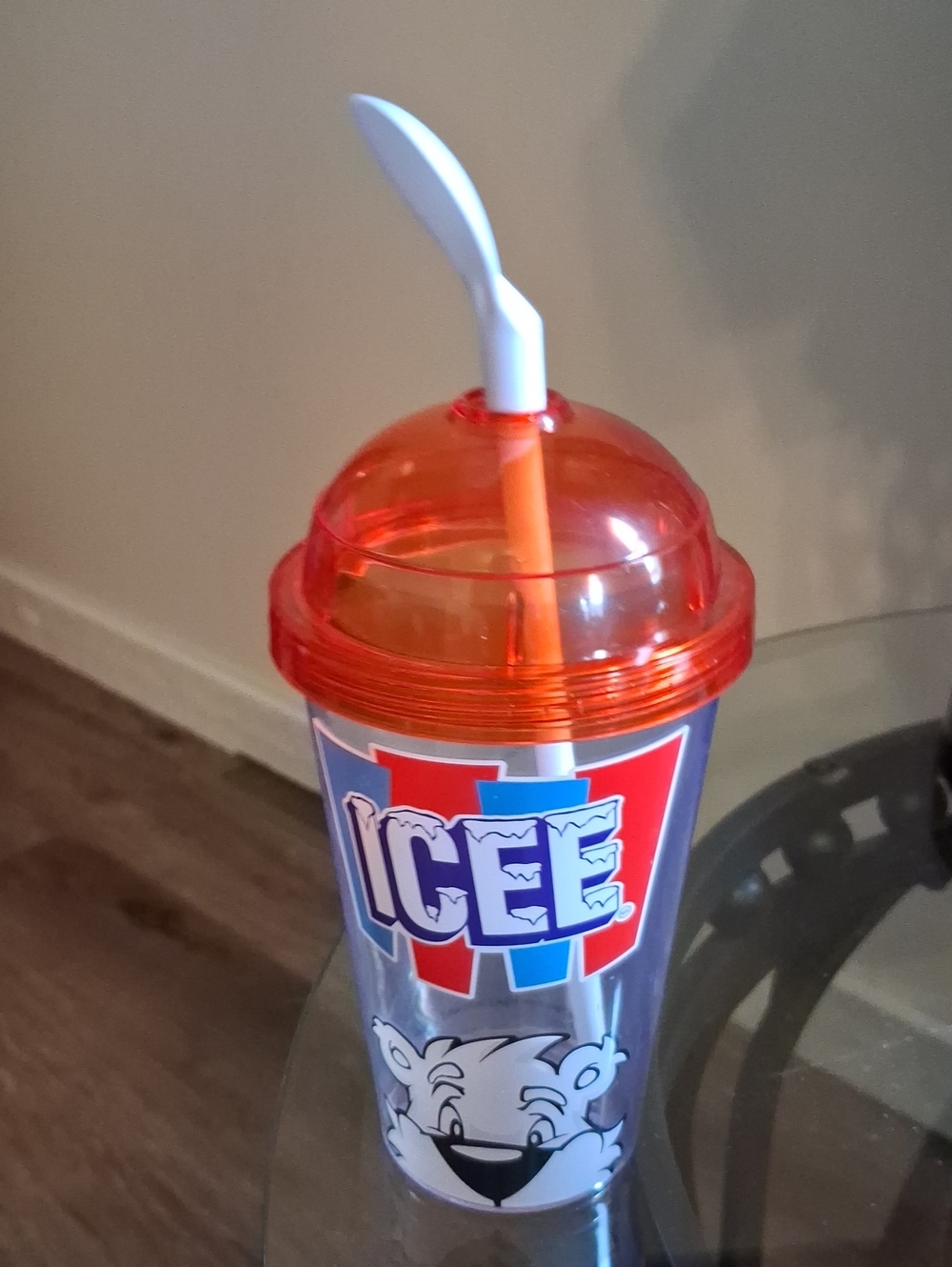 Ice Branded Orange Dome Tumbler with Spoon Straw